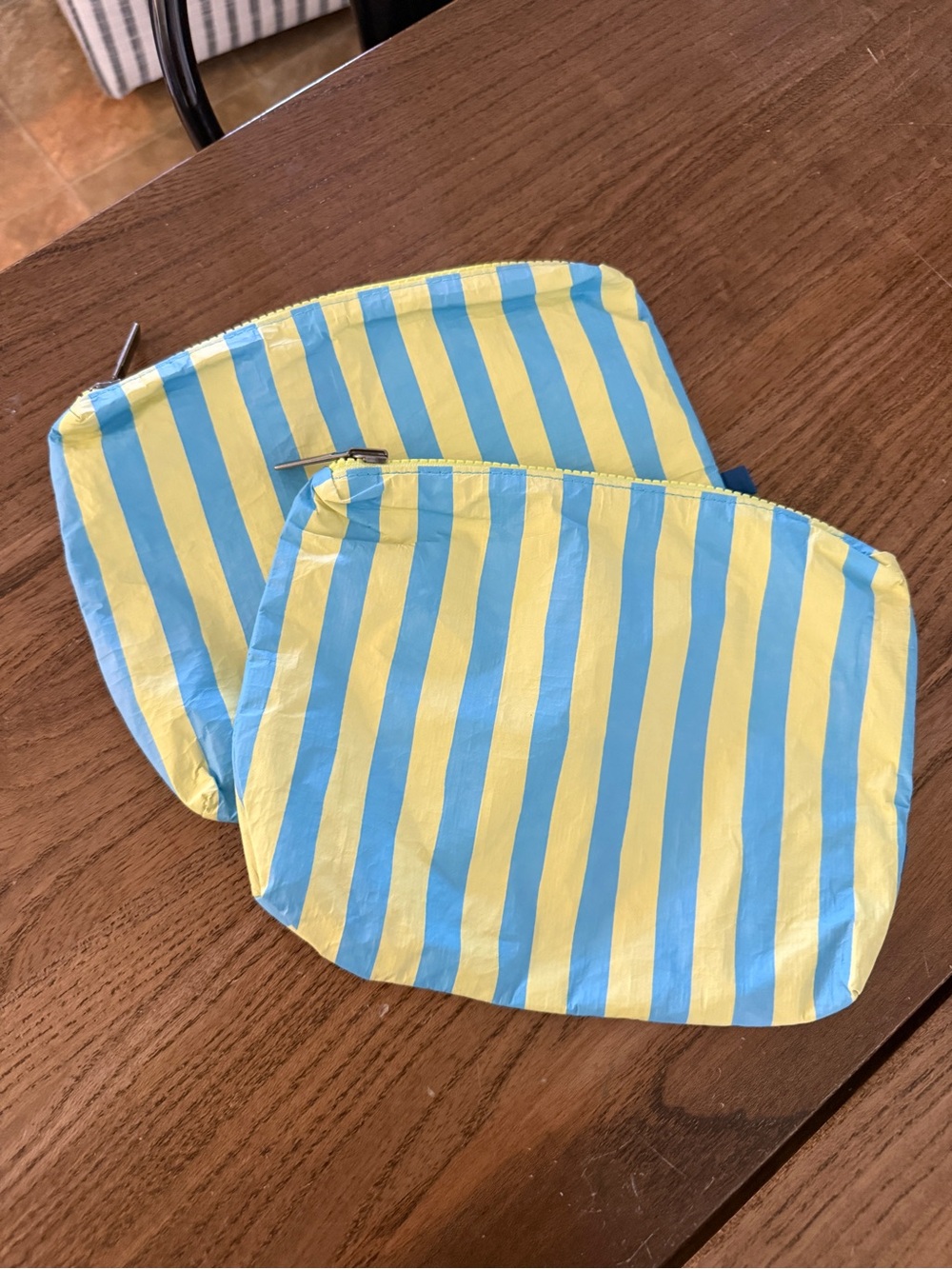 Set of 2 Water Resistant Zipper Pouch || Blue + Lime Stripe || Open Story Target